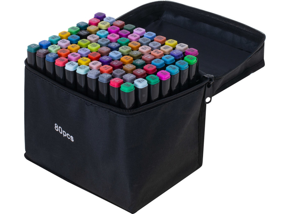 Obojstranné liehové fixy v púzdre 80 ks + stojan