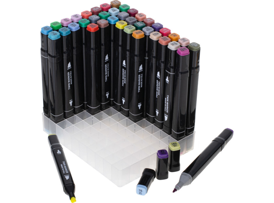 Obojstranné liehové fixy v púzdre 80 ks + stojan