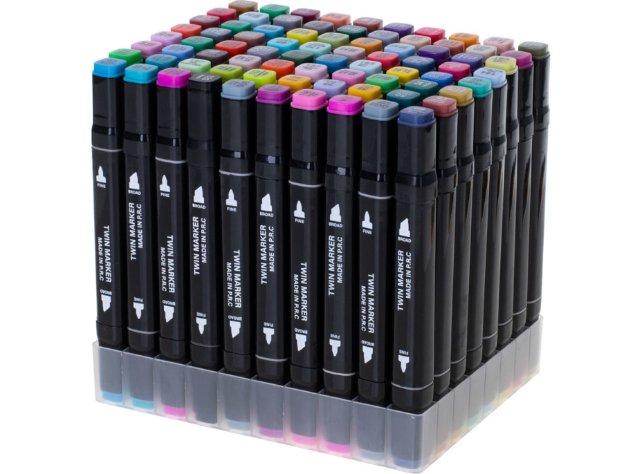 Obojstranné liehové fixy v púzdre 80 ks + stojan