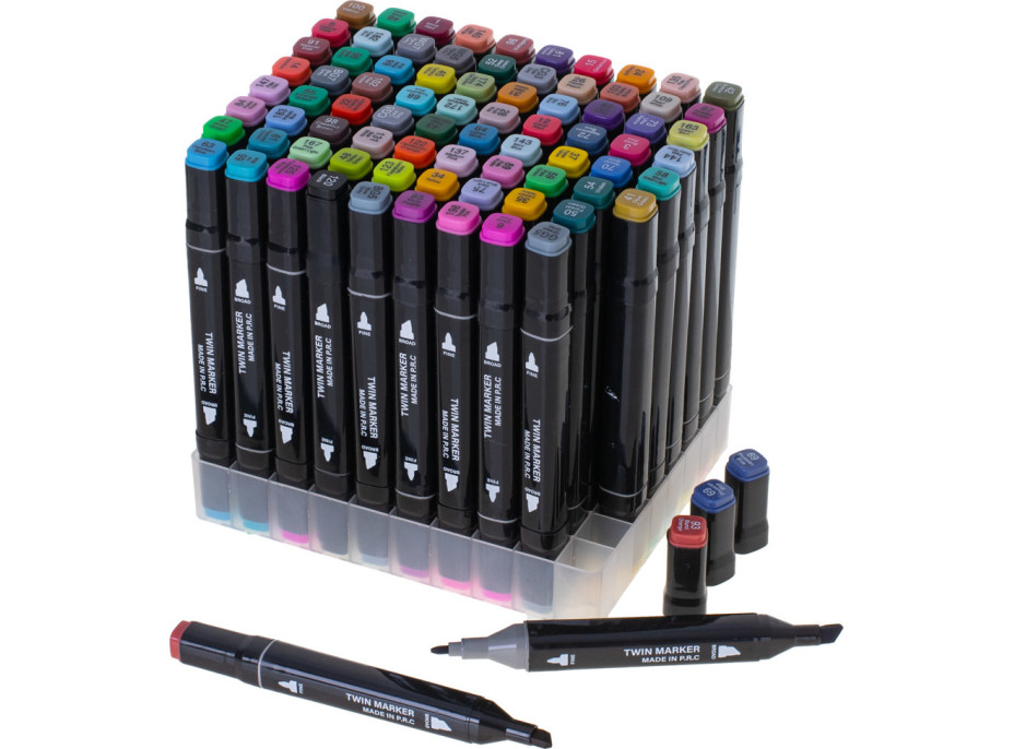 Obojstranné liehové fixy v púzdre 80 ks + stojan