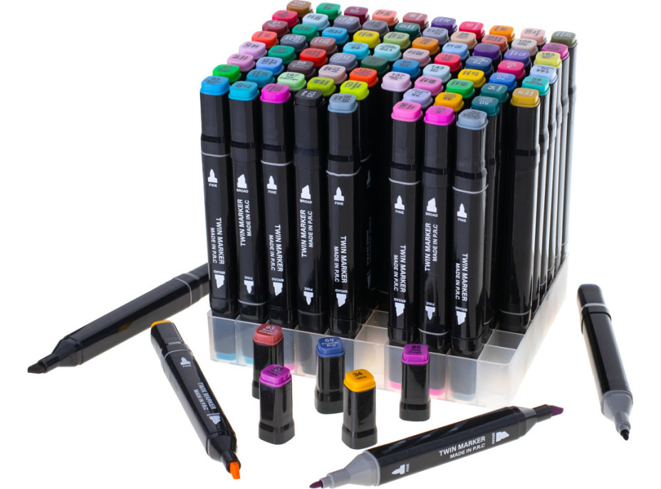 Obojstranné liehové fixy v púzdre 80 ks + stojan