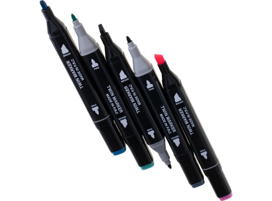 Obojstranné liehové fixy v púzdre 80 ks + stojan