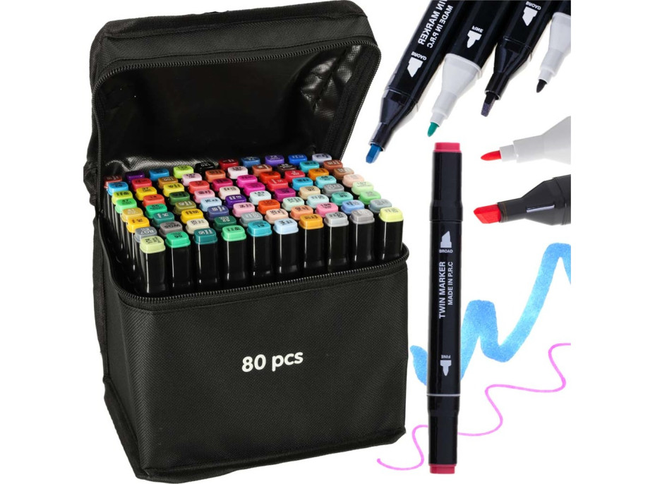 Obojstranné liehové fixy v púzdre 80 ks + stojan