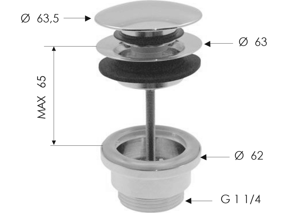 Sapho Umývadlová výpusť 5/4“, click-clack, veľká zátka, 10-65mm, zlato CV100217