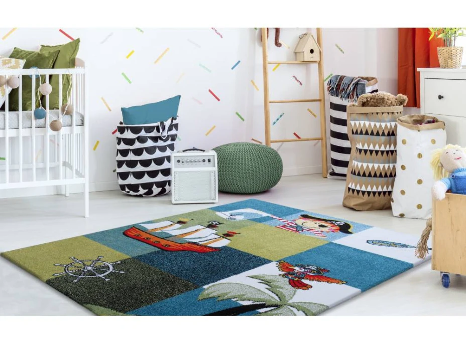 Detský koberec Pirátska loď - modrý