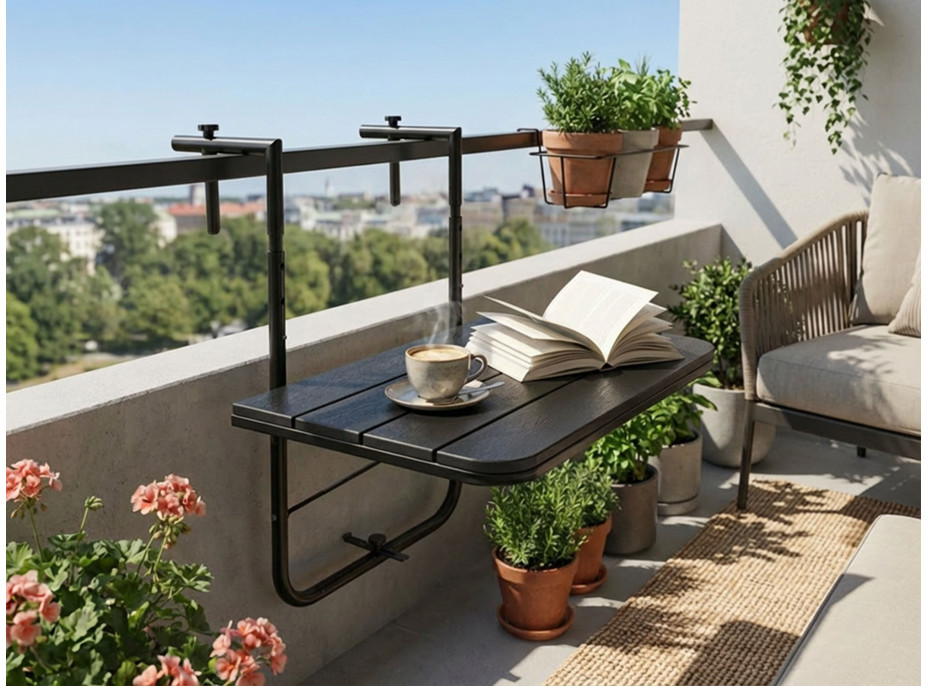 Závesný stolík na balkón ARETTO - čierny
