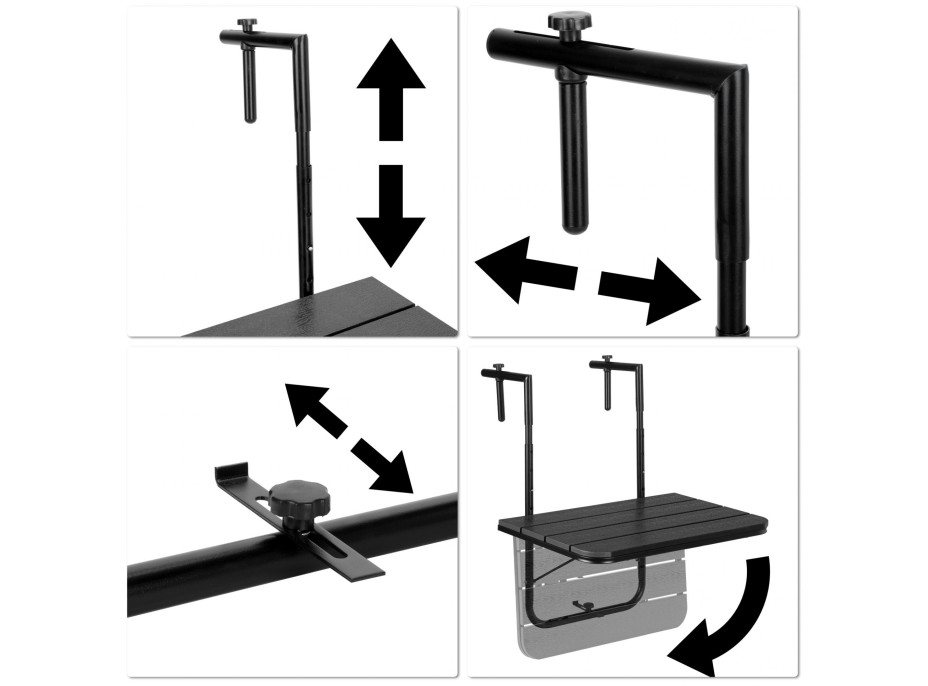 Závesný stolík na balkón ARETTO - čierny