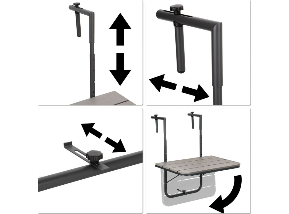 Závesný stolík na balkón ARETTO - šedý