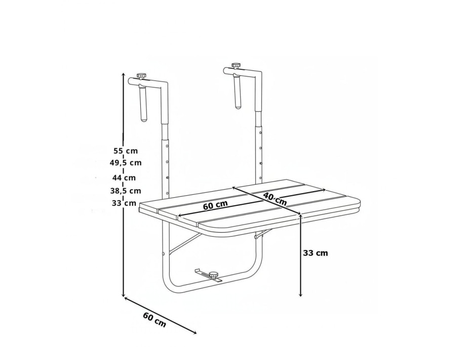 Závesný stolík na balkón ARETTO - šedý