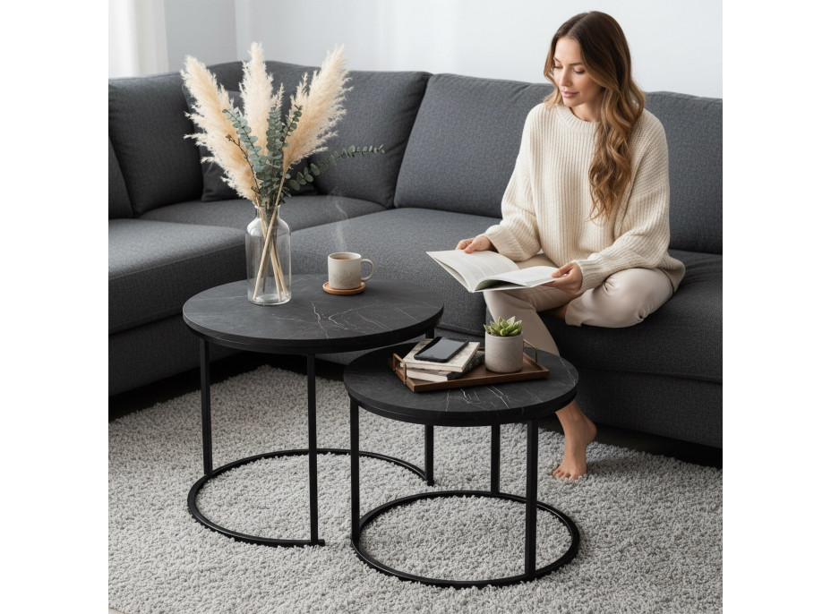 Konferenčný stolík GALEN SMALL - grafitový mramor/čierny