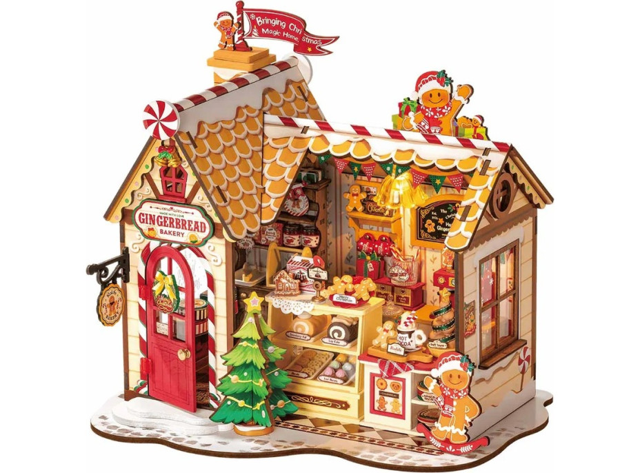 RoboTime 3D drevená skladačka Miniatúra domčeka Perníková chalúpka