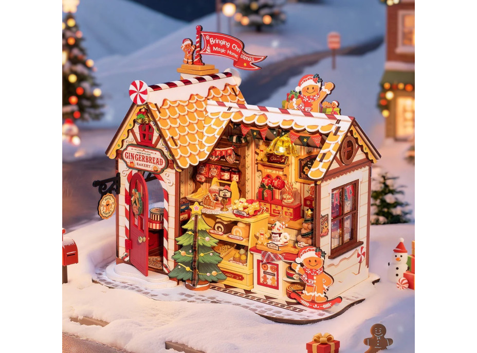 RoboTime 3D drevená skladačka Miniatúra domčeka Perníková chalúpka