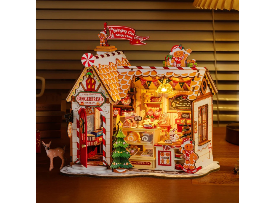 RoboTime 3D drevená skladačka Miniatúra domčeka Perníková chalúpka