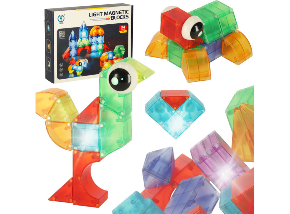 Svietiaca LED magnetická 3D stavebnica - 32 prvkov