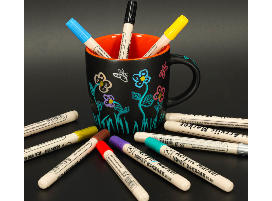 Akrylové vodeodolné DIY popisovače - 12 ks