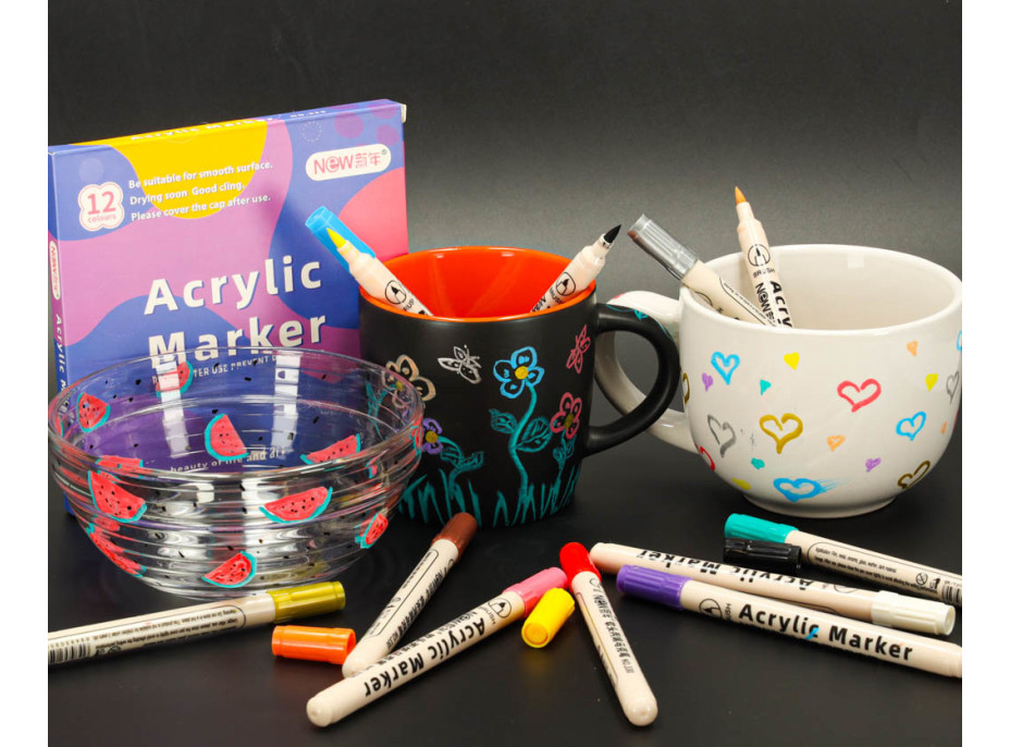 Akrylové vodeodolné DIY popisovače - 12 ks