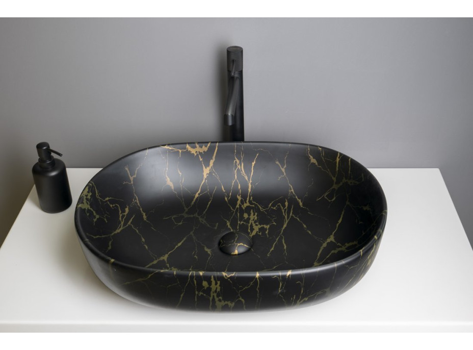 Sapho CALEO keramické umývadlo na dosku, 60x42cm, portoro mramor CA590PT