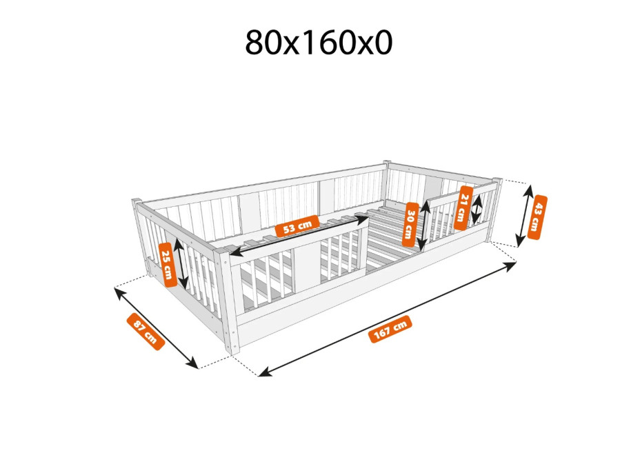 Detská Montessori posteľ z masívu borovice LUNA - 160x80 cm