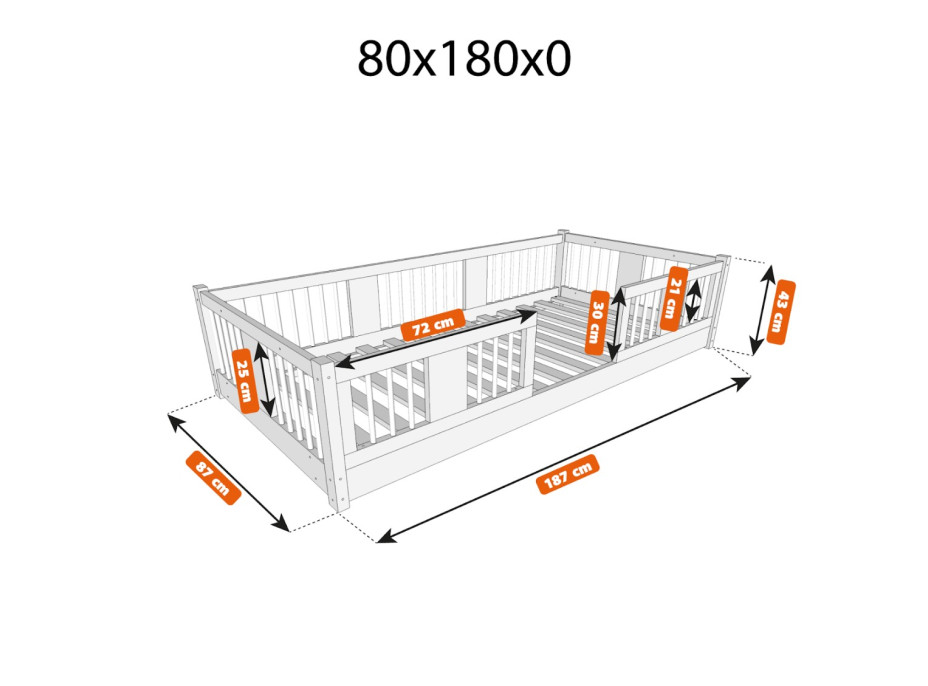 Detská Montessori posteľ z masívu borovice LUNA - 180x80 cm