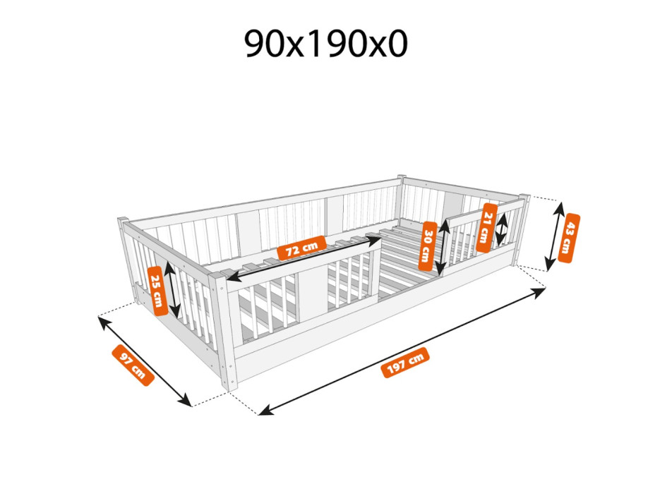 Detská Montessori posteľ z masívu borovice LUNA - 190x90 cm