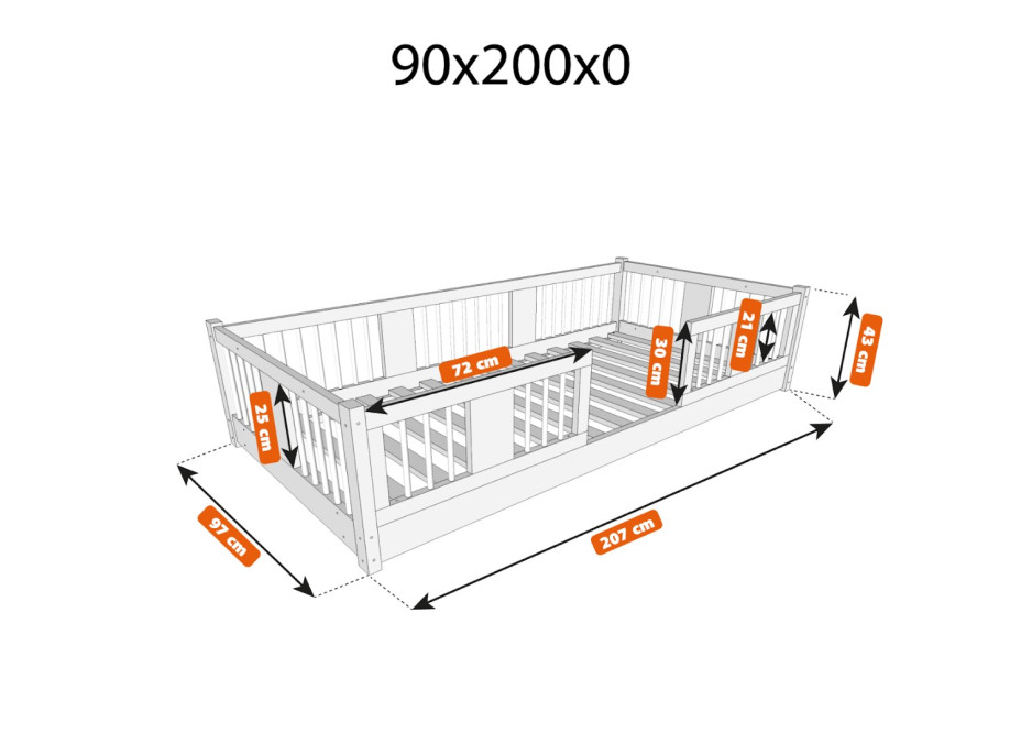 Detská Montessori posteľ z masívu borovice LUNA - 200x90 cm