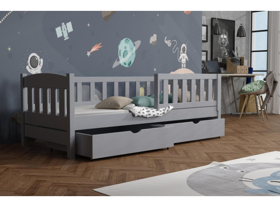 Detská posteľ z masívu borovice BEN so šuplíkmi - 190x90 cm - ŠEDÁ