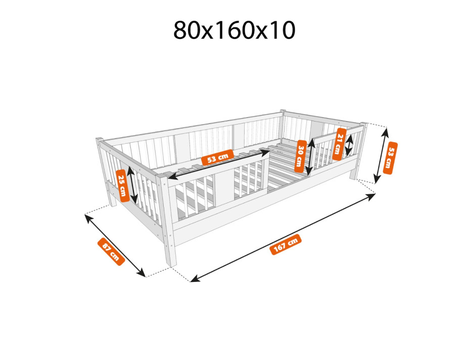 Detská posteľ z masívu borovice LUNA 10 - 160x80 cm
