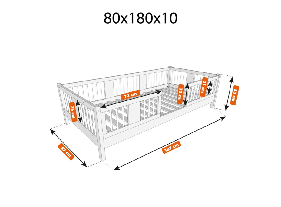 Detská posteľ z masívu borovice LUNA 10 - 180x80 cm