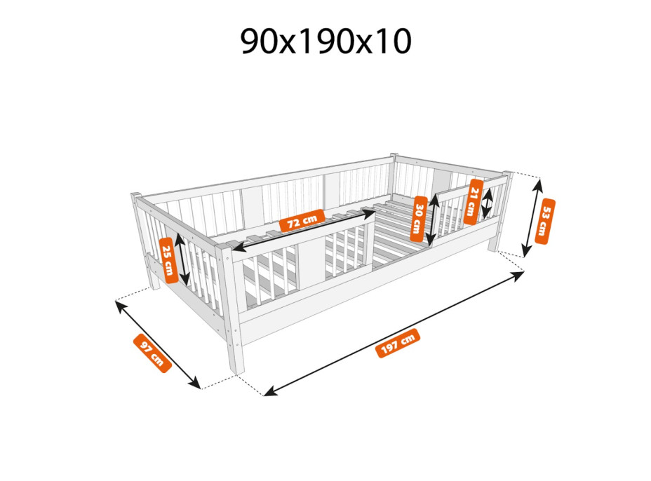 Detská posteľ z masívu borovice LUNA 10 - 190x90 cm