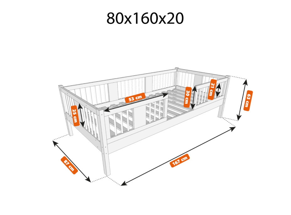 Detská posteľ z masívu borovice LUNA 20 - 160x80 cm