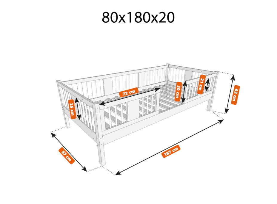 Detská posteľ z masívu borovice LUNA 20 - 180x80 cm