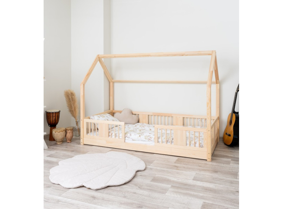 Detská domčeková Montessori posteľ z masívu borovice LUNA L - 160x80 cm