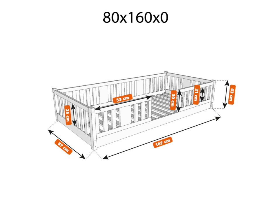 Detská Montessori posteľ z masívu borovice NIKO - 160x80 cm