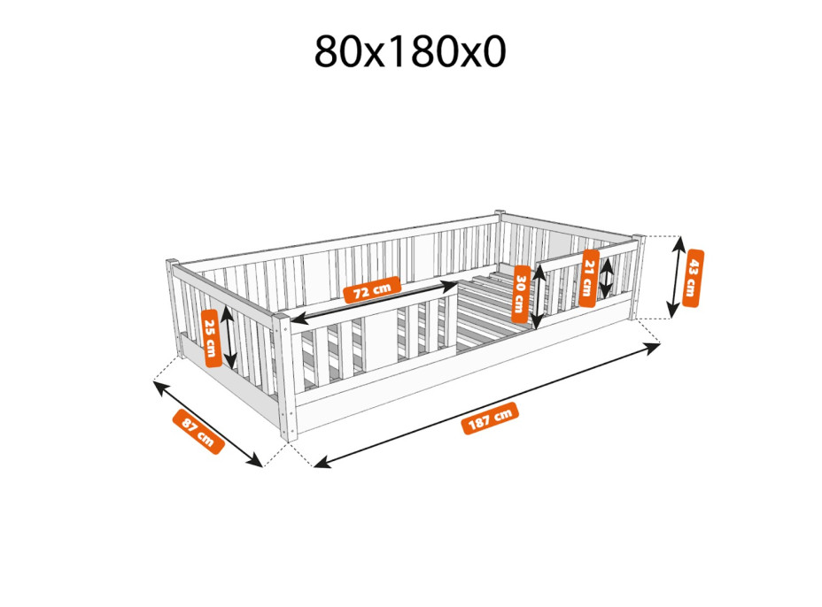 Detská Montessori posteľ z masívu borovice NIKO - 180x80 cm