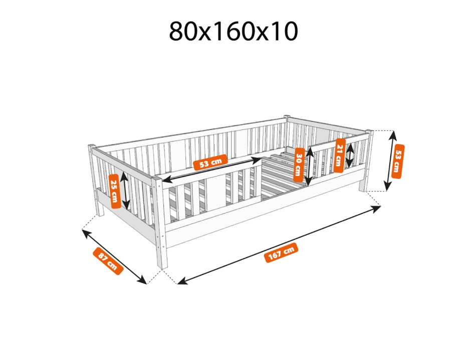 Detská posteľ z masívu borovice NIKO 10 - 160x80 cm