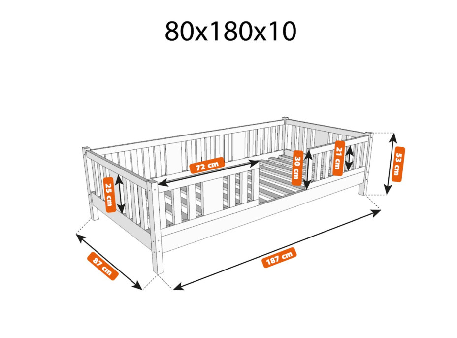 Detská posteľ z masívu borovice NIKO 10 - 180x80 cm