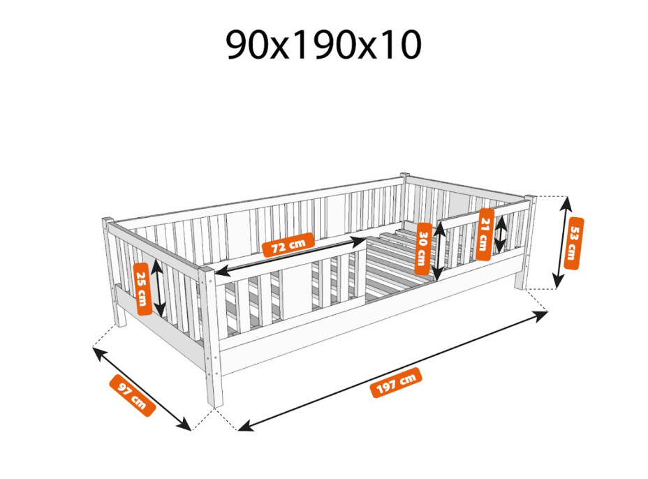 Detská posteľ z masívu borovice NIKO 10 - 190x90 cm