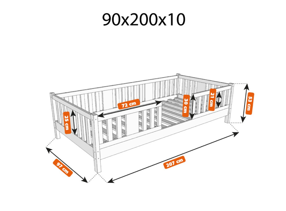 Detská posteľ z masívu borovice NIKO 10 - 200x90 cm