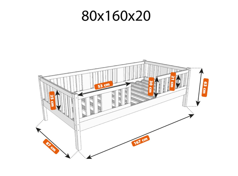 Detská posteľ z masívu borovice NIKO 20 - 160x80 cm