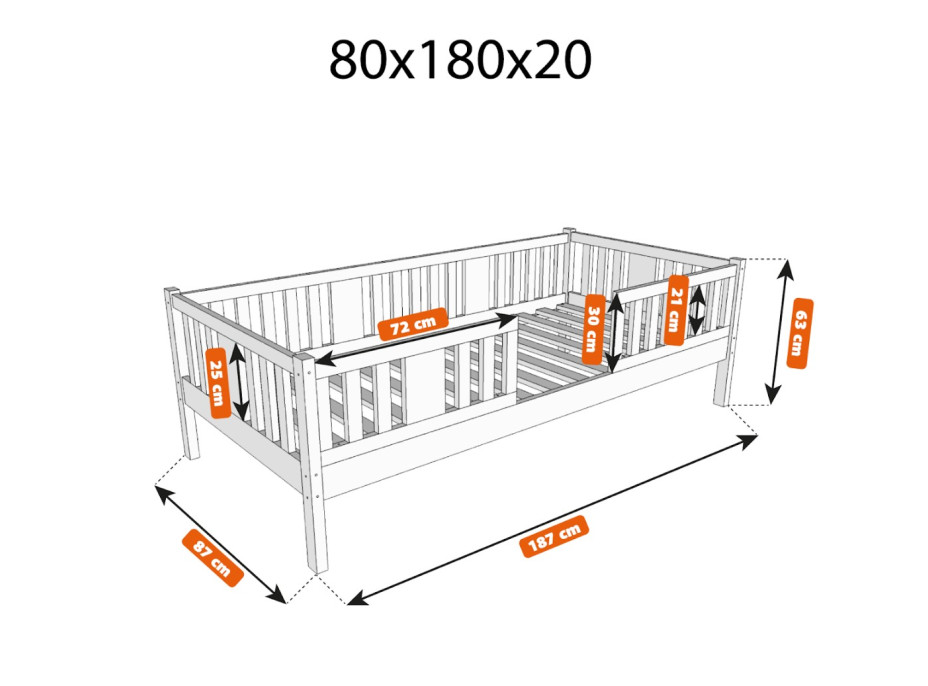 Detská posteľ z masívu borovice NIKO 20 - 180x80 cm
