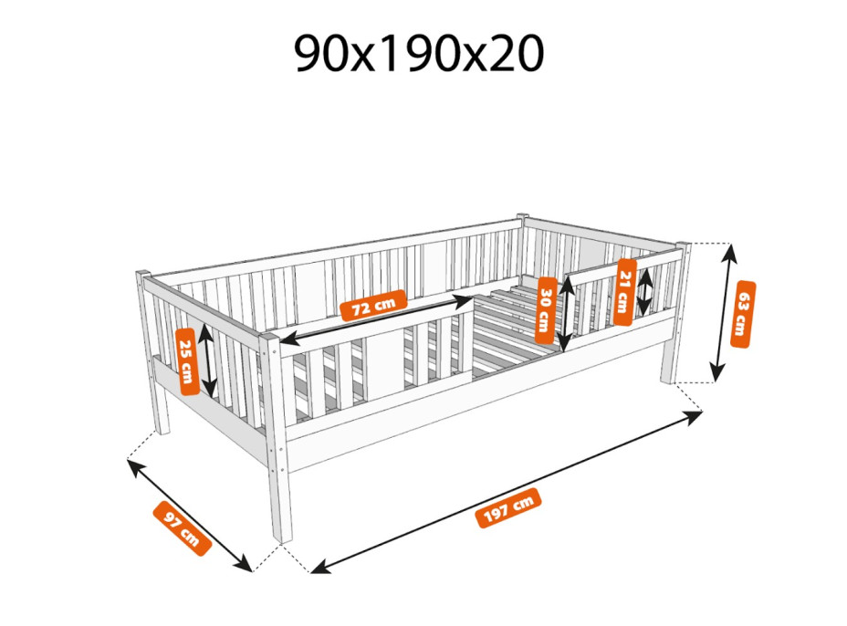 Detská posteľ z masívu borovice NIKO 20 - 190x90 cm