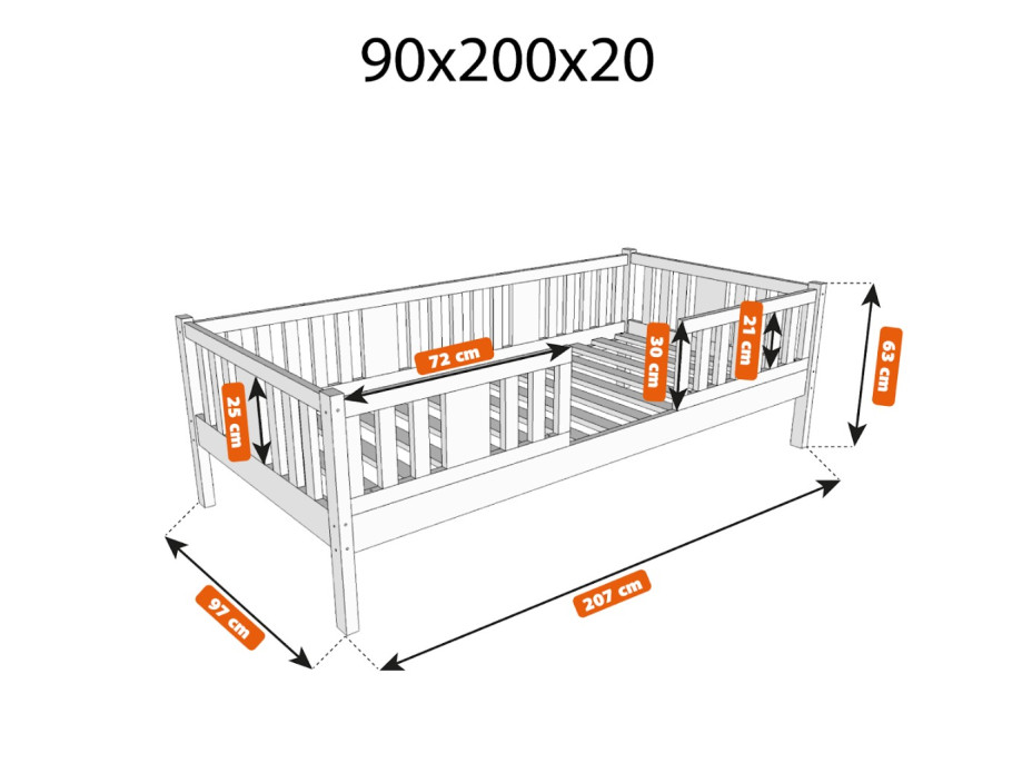 Detská posteľ z masívu borovice NIKO 20 - 200x90 cm