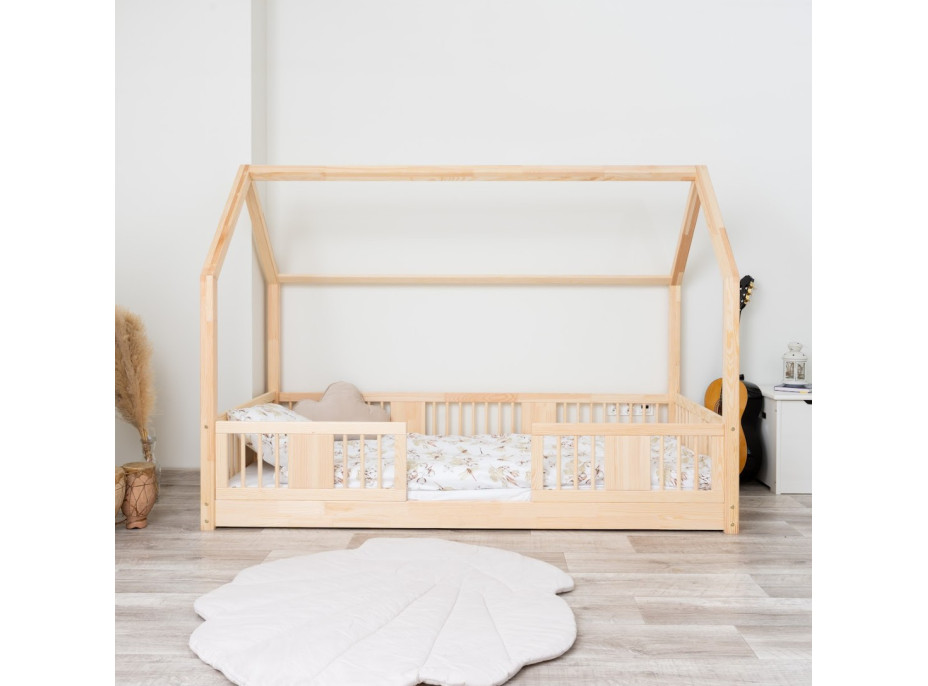 Detská domčeková Montessori posteľ z masívu borovice LUNA L - 200x90 cm