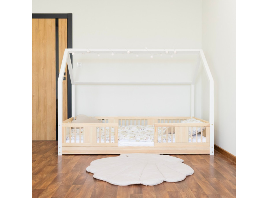 Detská domčeková Montessori posteľ z masívu borovice LUNA L - 200x90 cm