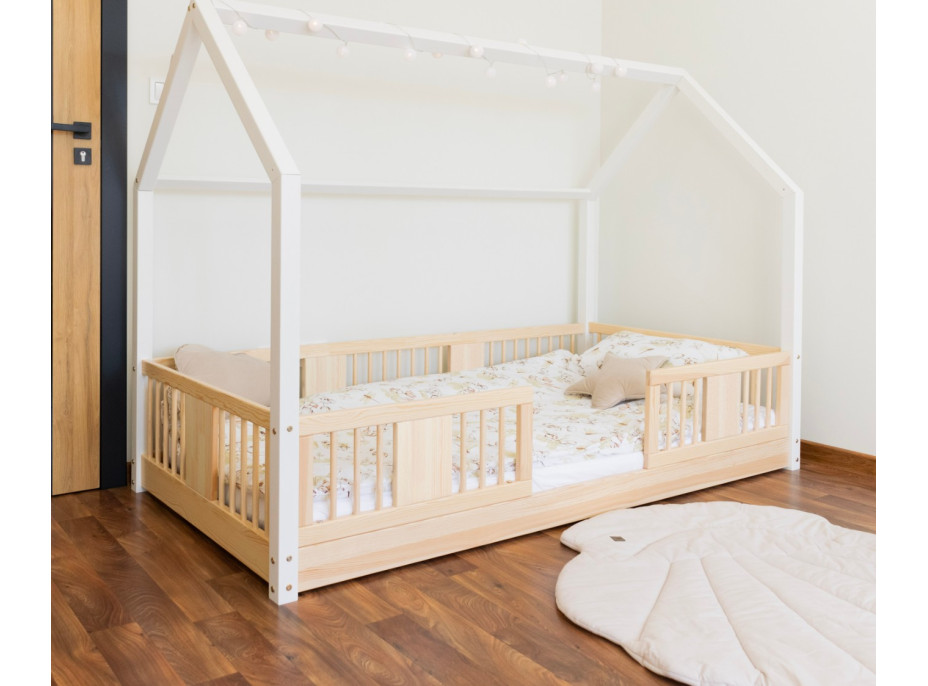 Detská domčeková Montessori posteľ z masívu borovice LUNA L - 190x90 cm