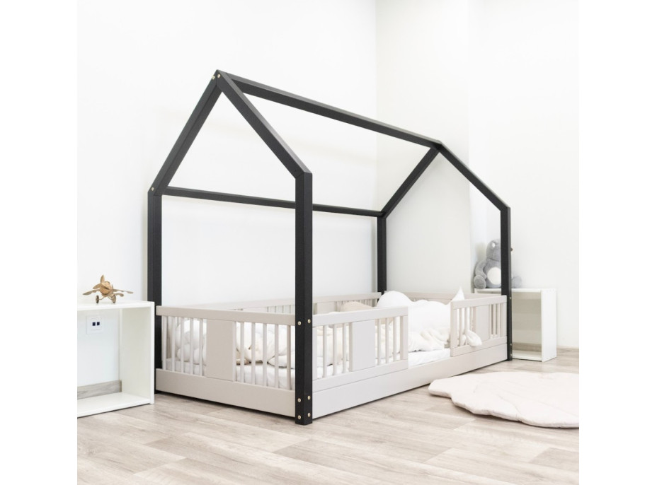 Detská domčeková Montessori posteľ z masívu borovice LUNA L - 190x90 cm