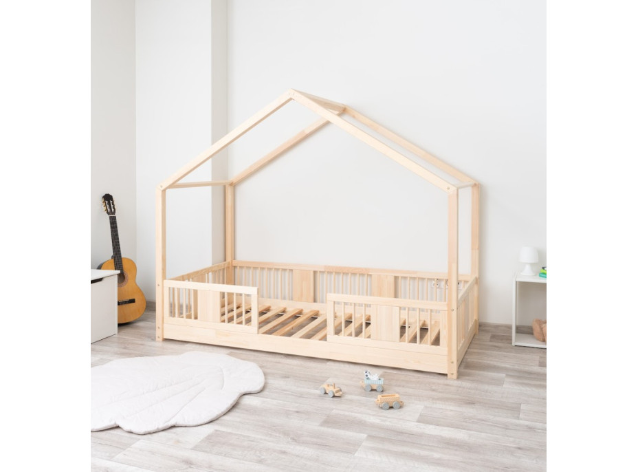 Detská domčeková Montessori posteľ z masívu borovice LUNA S - 160x80 cm