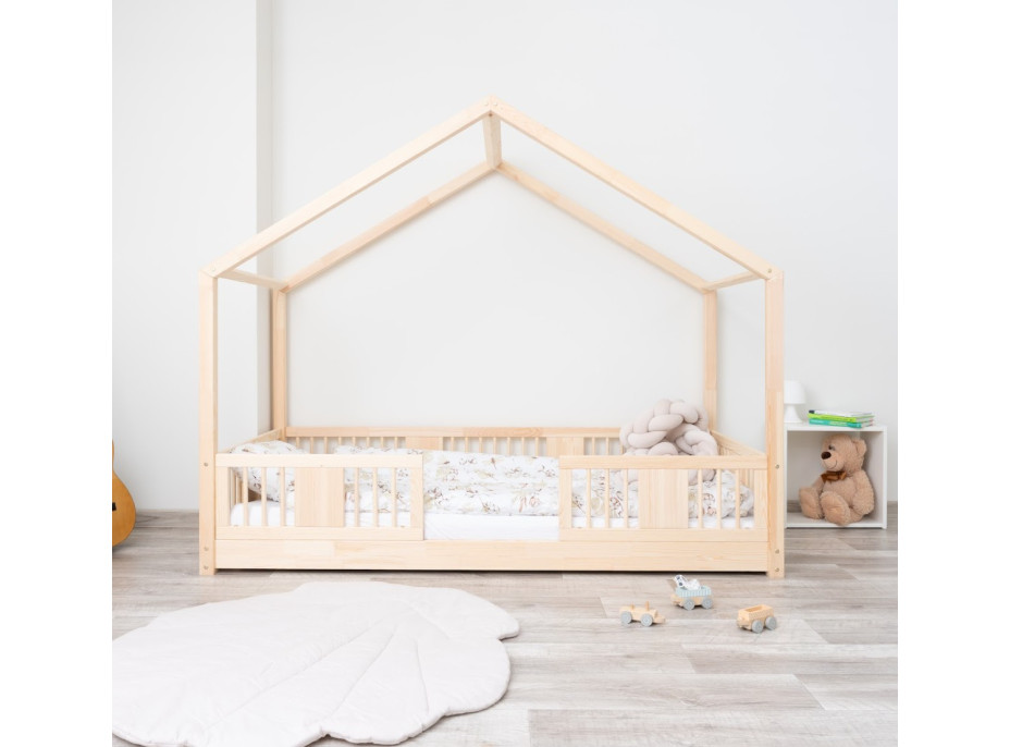 Detská domčeková Montessori posteľ z masívu borovice LUNA S - 180x80 cm