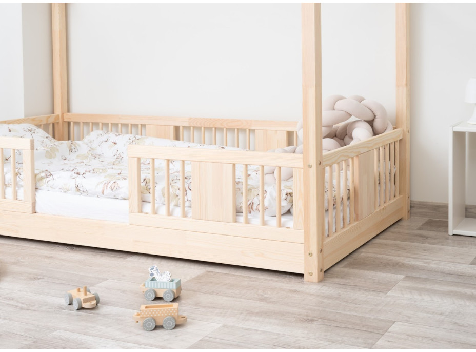 Detská domčeková Montessori posteľ z masívu borovice LUNA S - 160x80 cm
