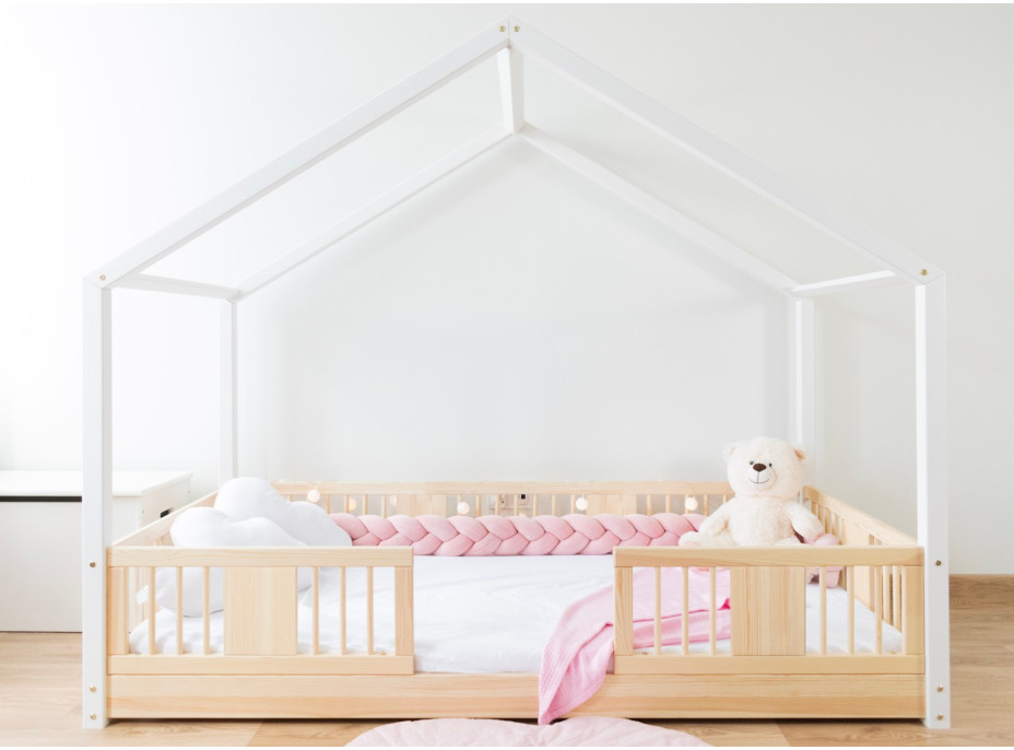 Detská domčeková Montessori posteľ z masívu borovice LUNA S - 180x80 cm